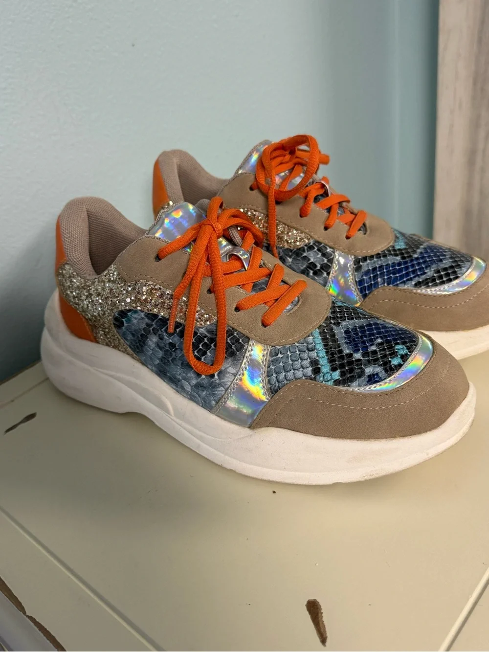 torrid Chunky Sneaker in Orange, Gold, Silver, Taupe